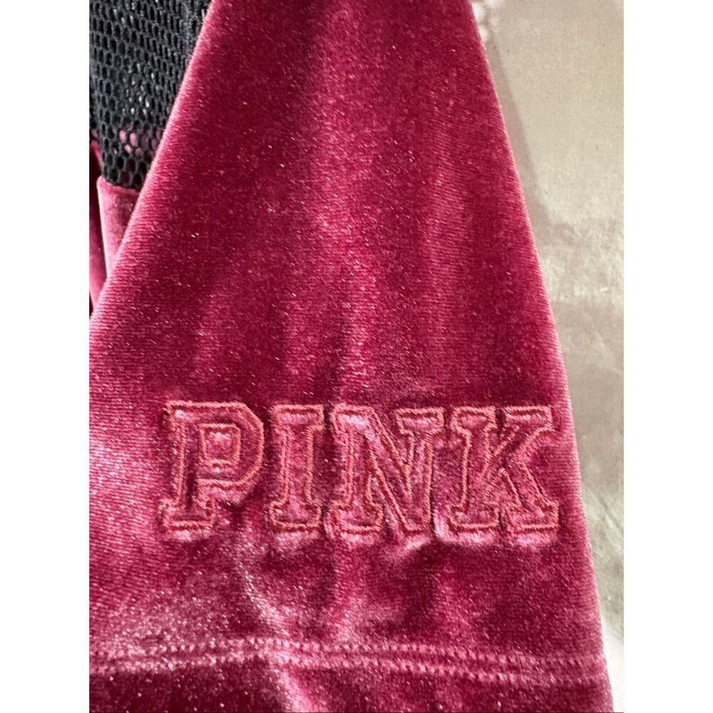 Victoria’s Secret PINK Velvet Mesh Yoke Short Sleeve Tee Burgundy Women’s S - Picture 4 of 7
